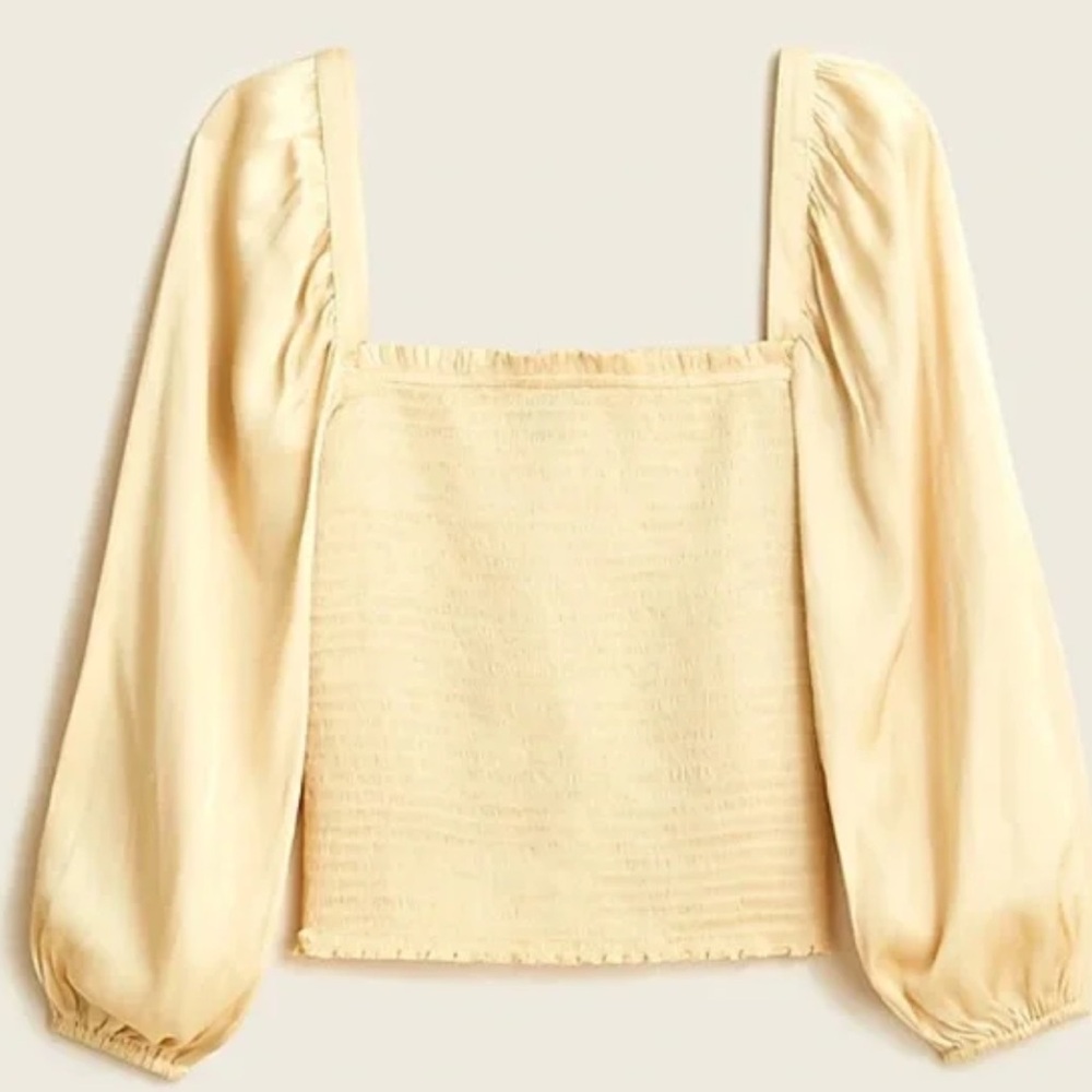 J Crew satin square-neck smocked top